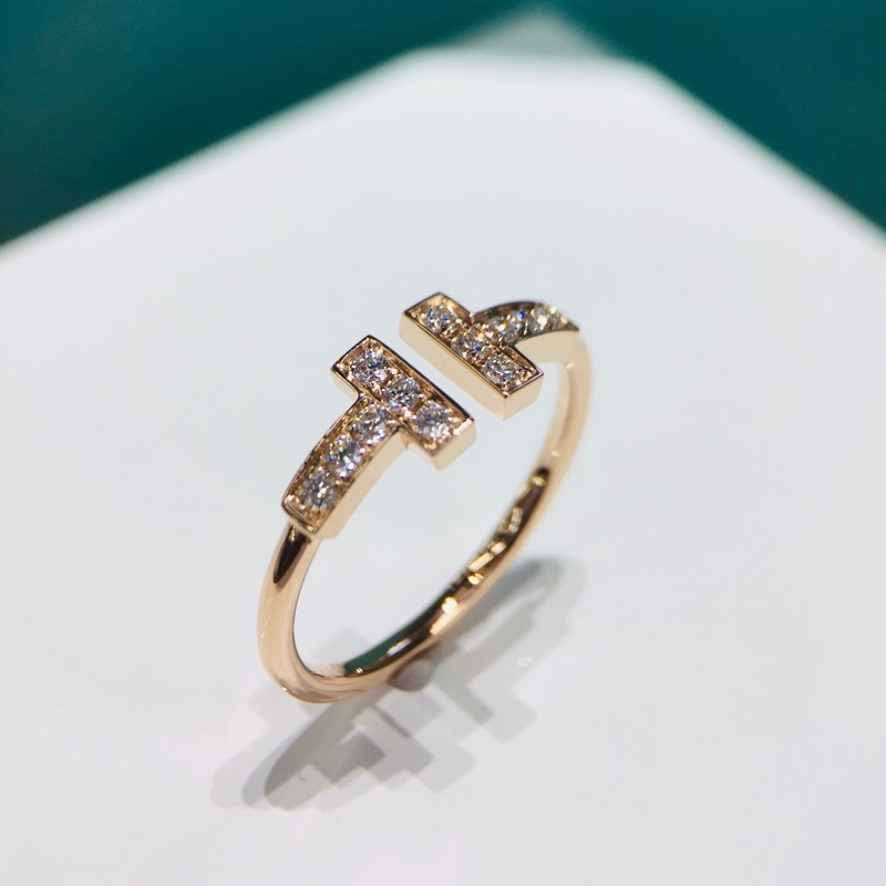 TIFFANY & CO.蒂芙尼 T系列 鑲鑽線圈 可調節 18K玫瑰金 戒指-0
