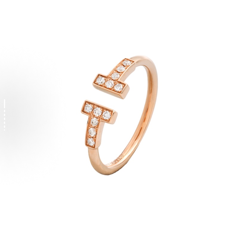 TIFFANY & CO.蒂芙尼 T系列 鑲鑽線圈 可調節 18K玫瑰金 戒指-1