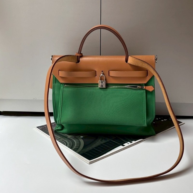 Hermes 銀釦綠布herbag 31-1