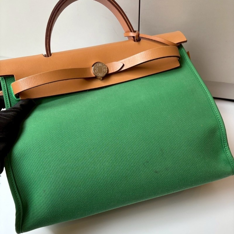 Hermes 銀釦綠布herbag 31-3