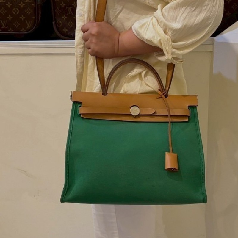 Hermes 銀釦綠布herbag 31-6
