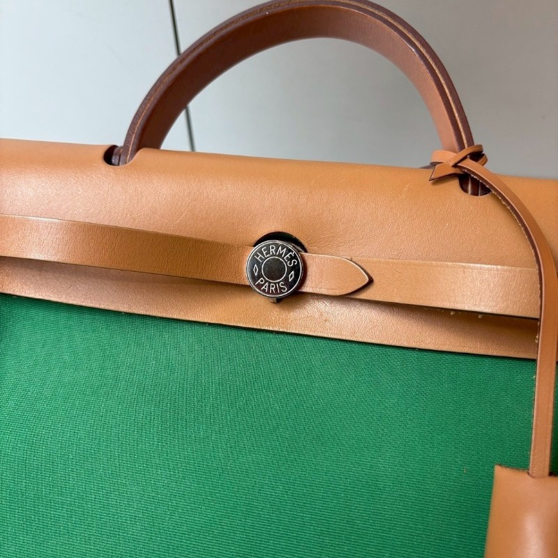 Hermes 銀釦綠布herbag 31-7