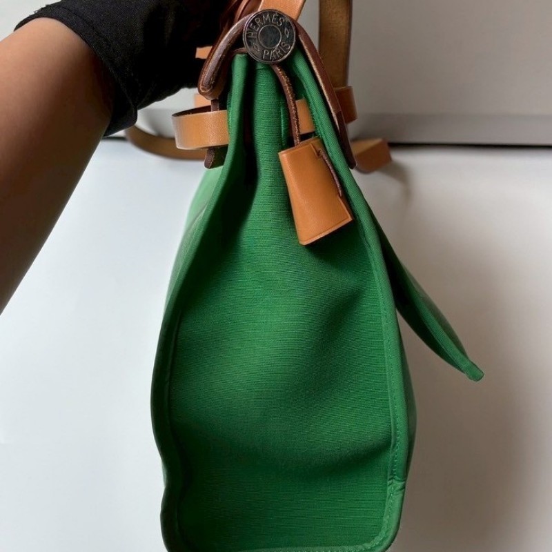 Hermes 銀釦綠布herbag 31-11