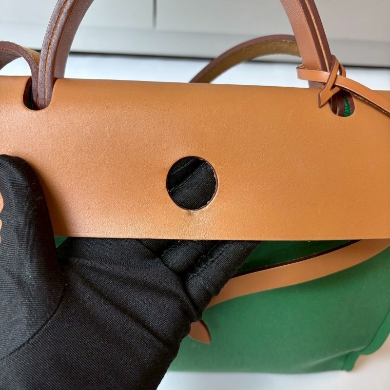 Hermes 銀釦綠布herbag 31-23