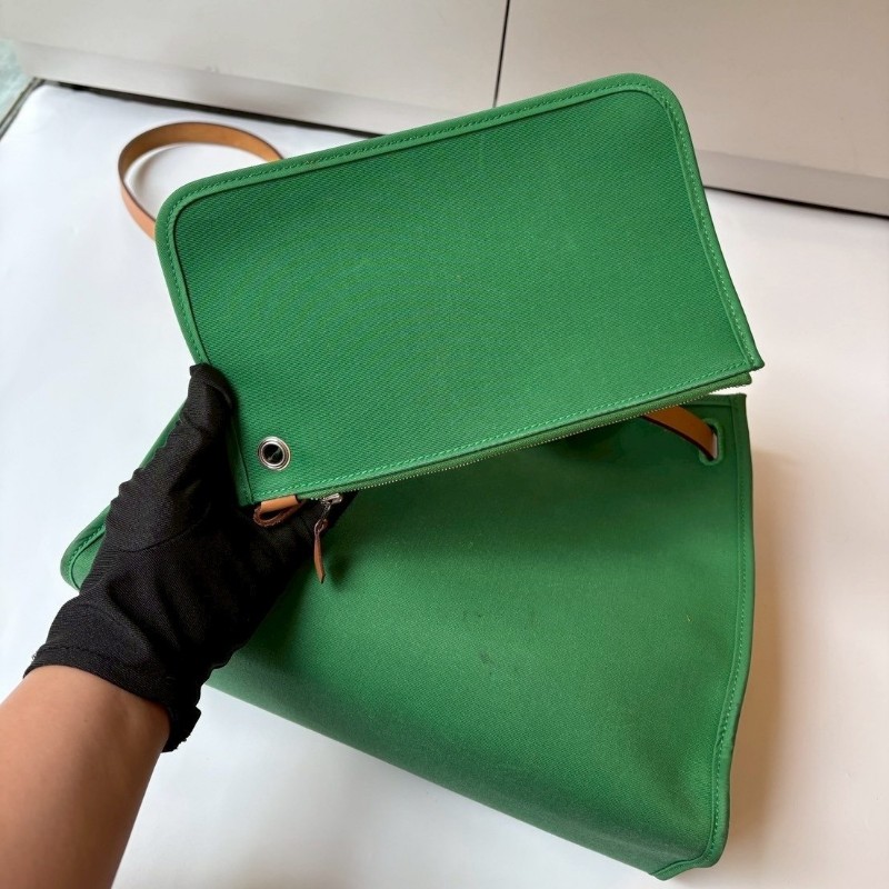 Hermes 銀釦綠布herbag 31-24