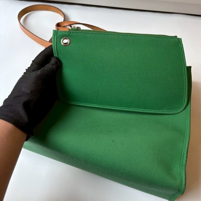 Hermes 銀釦綠布herbag 31-25