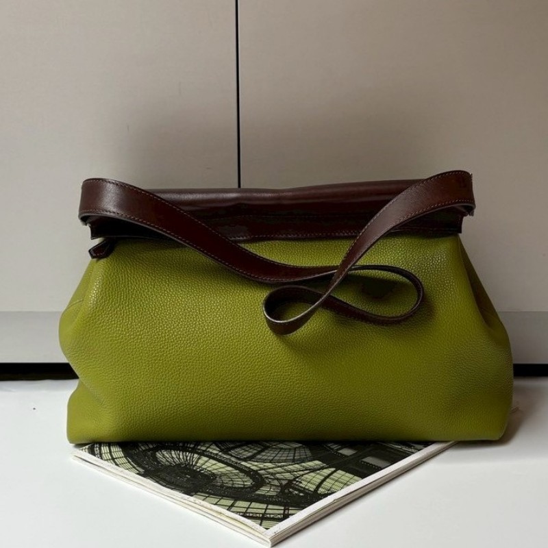 Hermes 咖把綠皮肩側包-0