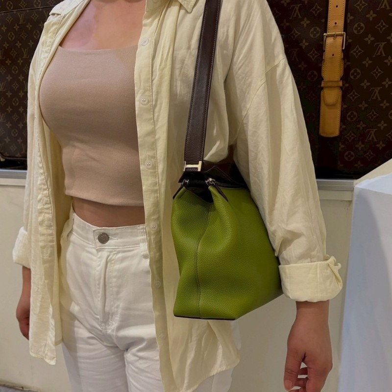 Hermes 咖把綠皮肩側包-3