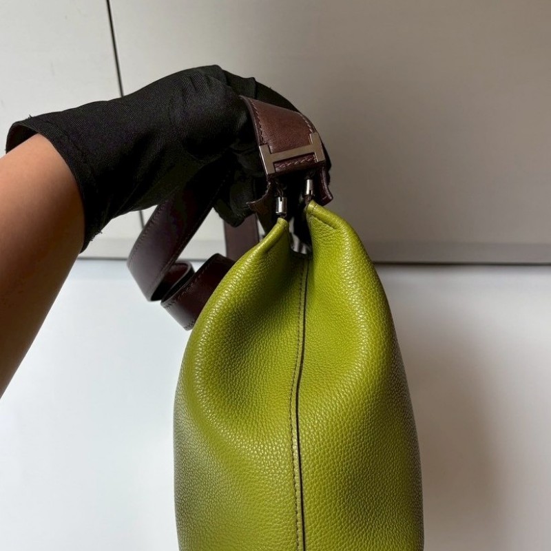Hermes 咖把綠皮肩側包-14