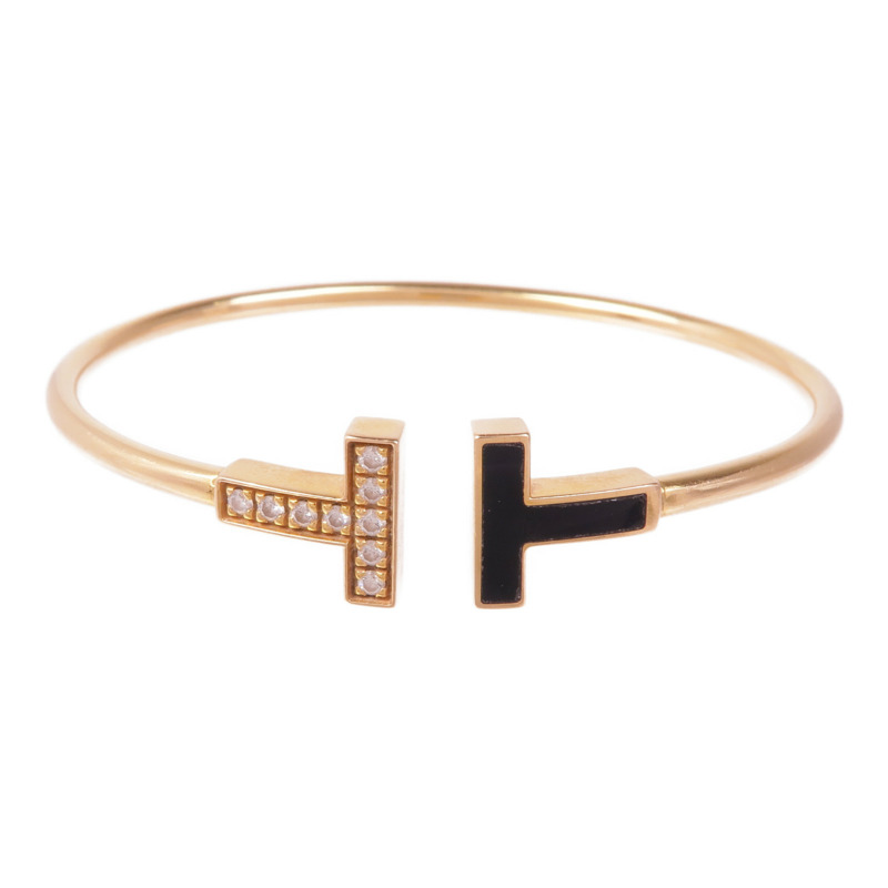 TIFFANY＆CO 18K玫瑰金/鑽石/縞瑪瑙T Wire手鐲-0