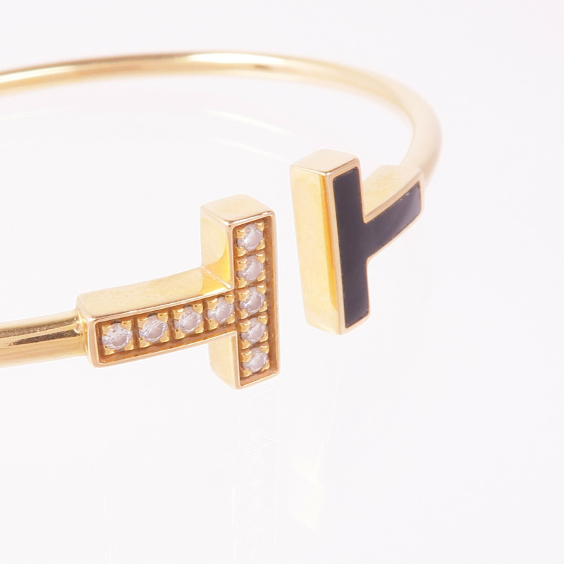 TIFFANY＆CO 18K玫瑰金/鑽石/縞瑪瑙T Wire手鐲-4