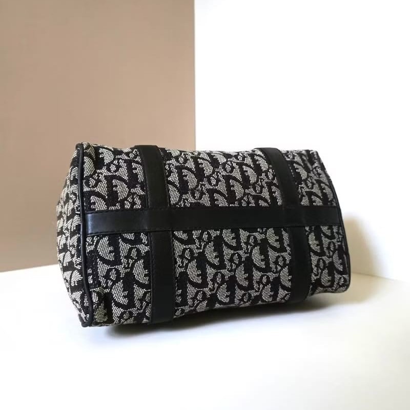 【LA LUNE】稀有中古包 Dior黑灰色老花波士頓包 斜背包 側背包 單肩包包-1