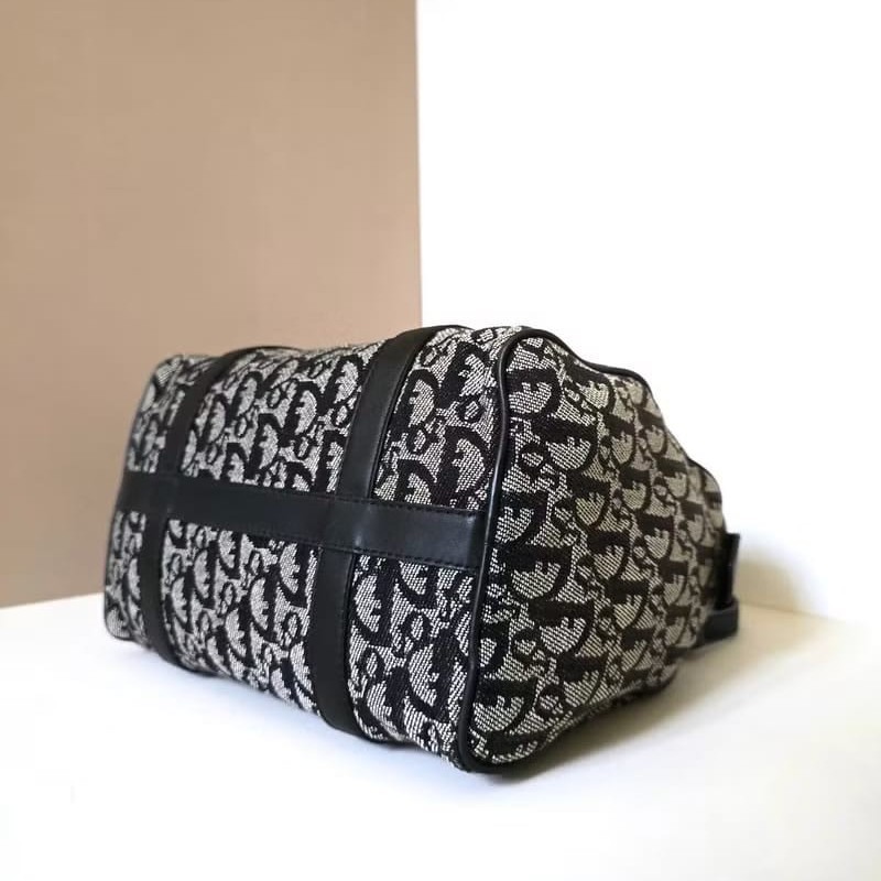 【LA LUNE】稀有中古包 Dior黑灰色老花波士頓包 斜背包 側背包 單肩包包-6