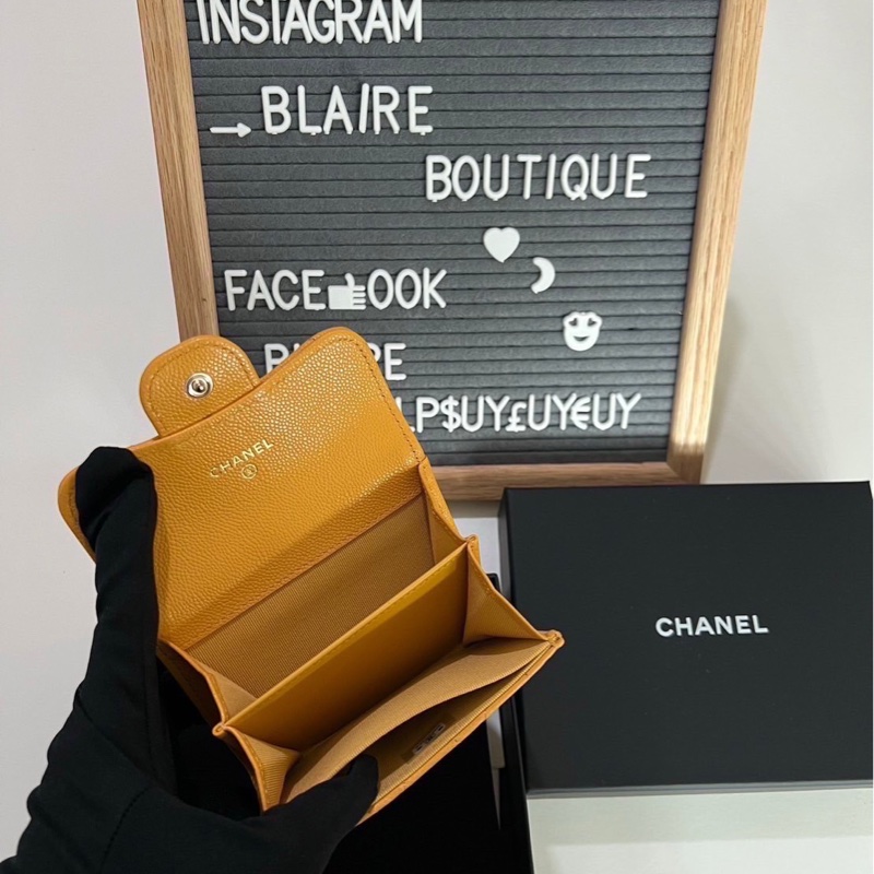 全新/全配 Chanel 香奈兒 招財黃色💛荔枝紋牛皮 ❗️雙層卡包❗️非常實用跟難買🔥-1