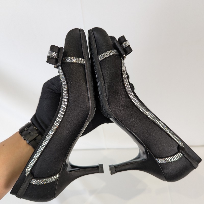 莉亞精品♡Ferragamo蝴蝶結緞面跟鞋 尺碼6-5