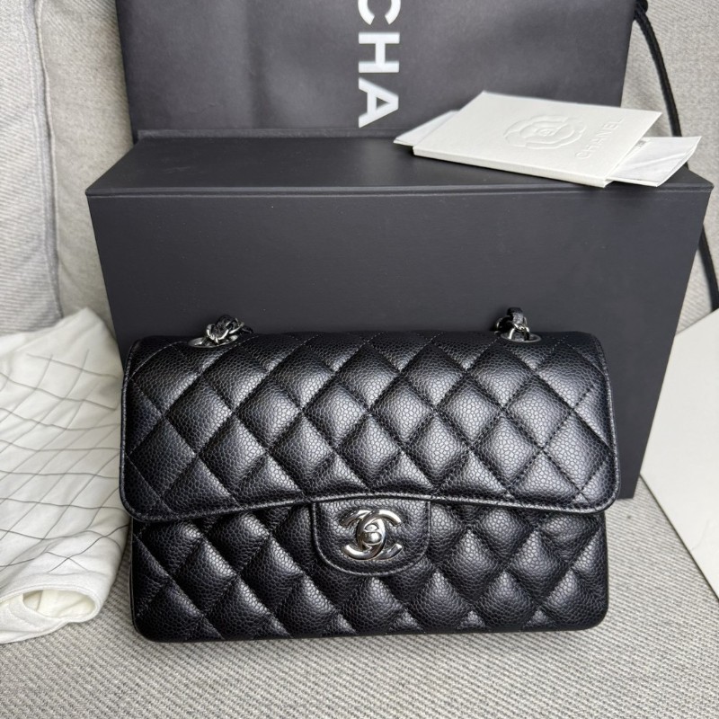 香奈兒cf23 黑色荔枝皮*銀鏈芯片款-0