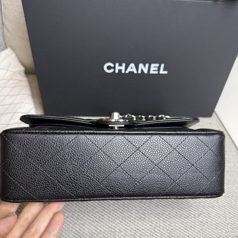 香奈兒cf23 黑色荔枝皮*銀鏈芯片款-4