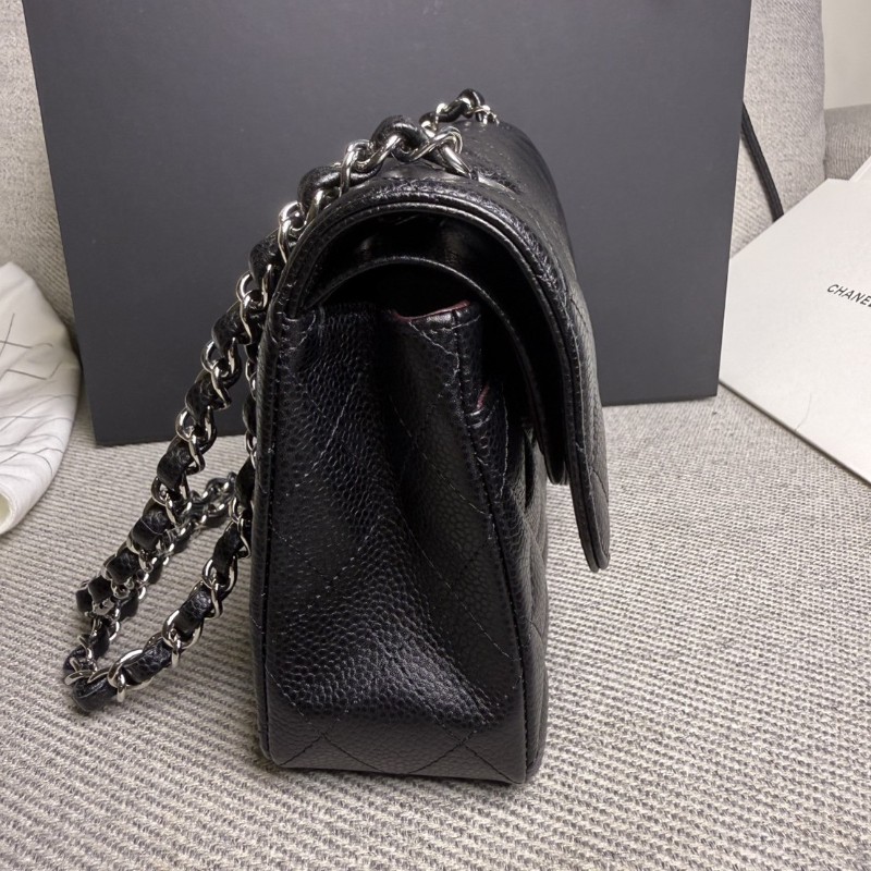 香奈兒cf23 黑色荔枝皮*銀鏈芯片款-9