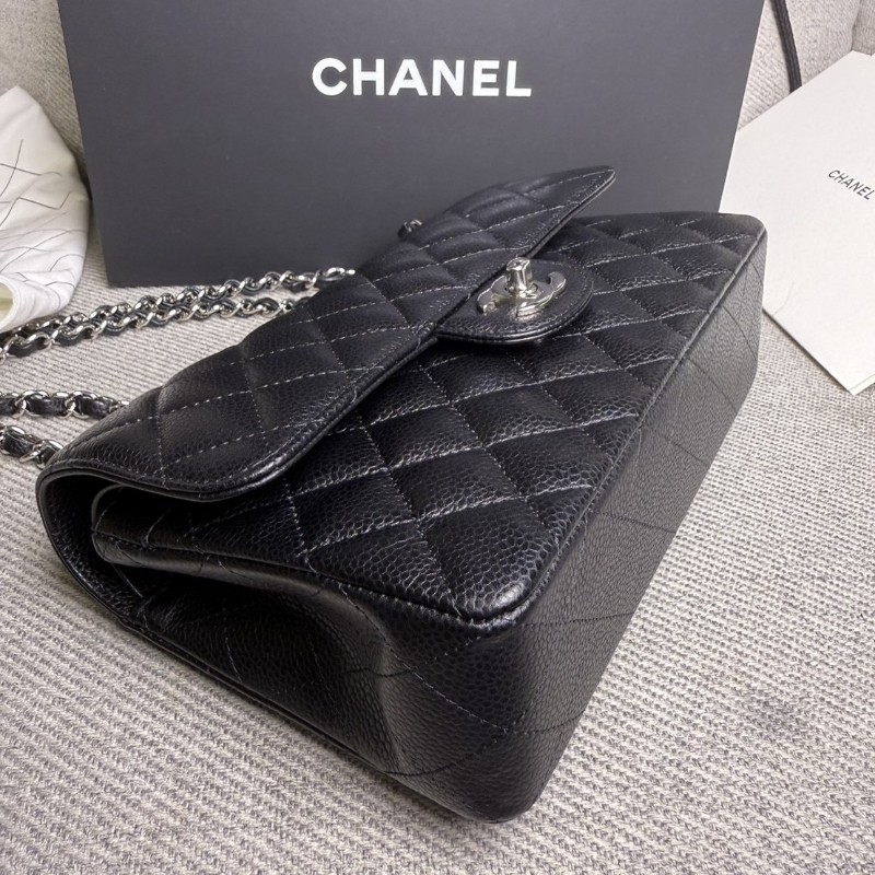 香奈兒cf23 黑色荔枝皮*銀鏈芯片款-11