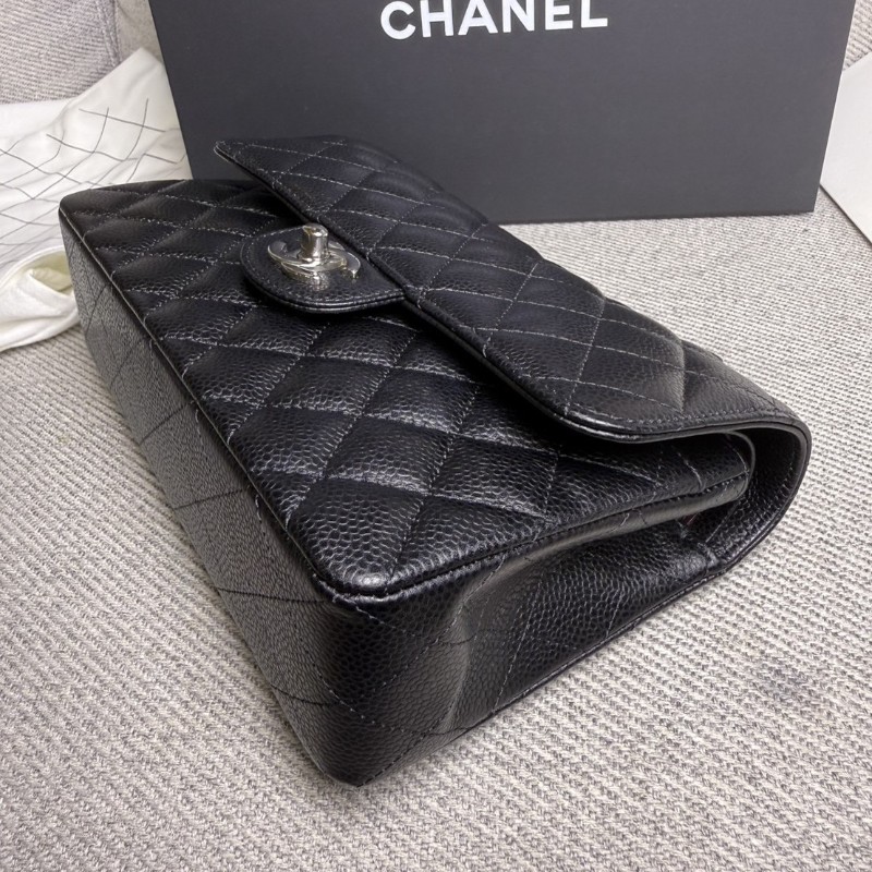 香奈兒cf23 黑色荔枝皮*銀鏈芯片款-12