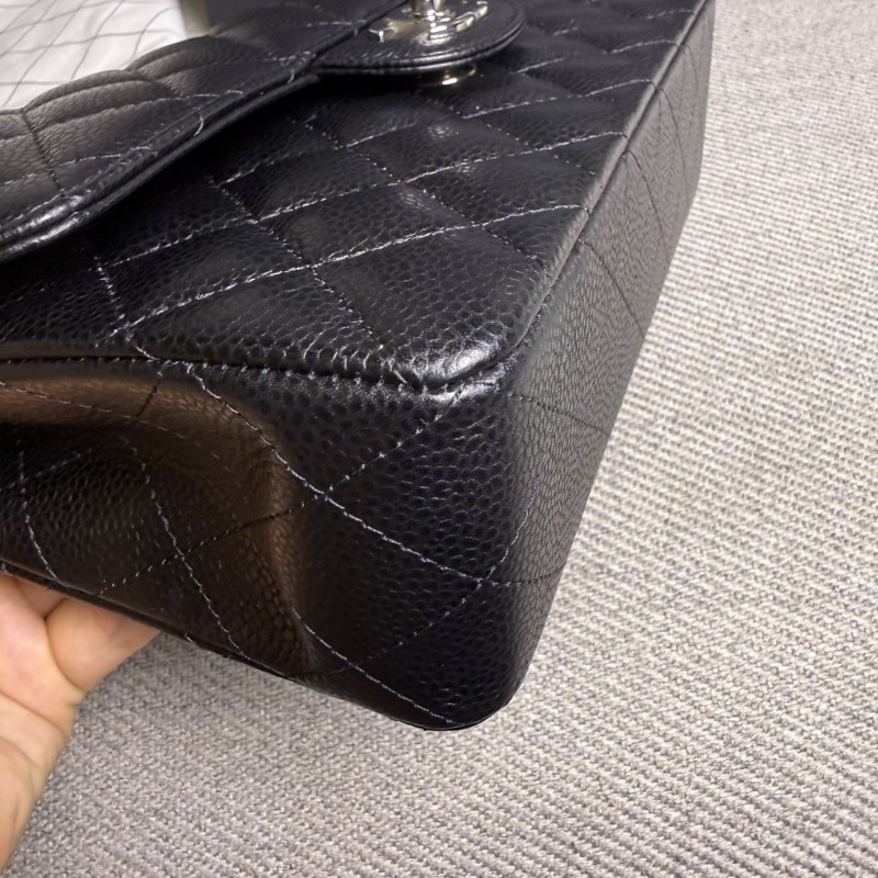 香奈兒cf23 黑色荔枝皮*銀鏈芯片款-16