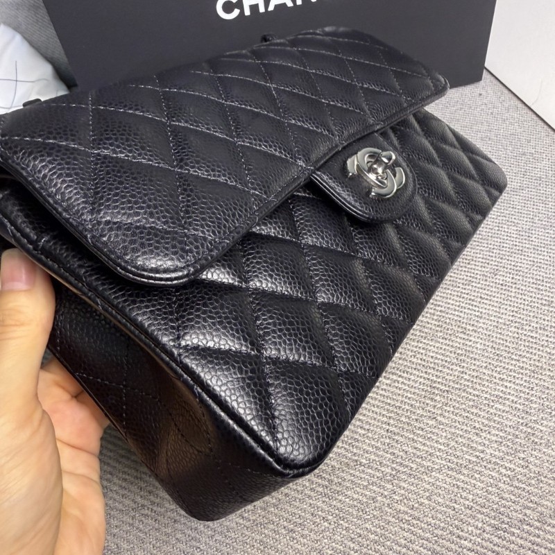 香奈兒cf23 黑色荔枝皮*銀鏈芯片款-17