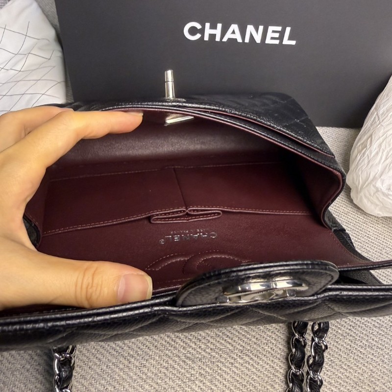 香奈兒cf23 黑色荔枝皮*銀鏈芯片款-18