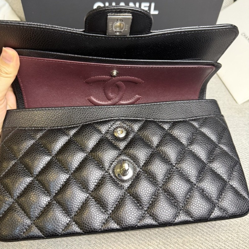 香奈兒cf23 黑色荔枝皮*銀鏈芯片款-19