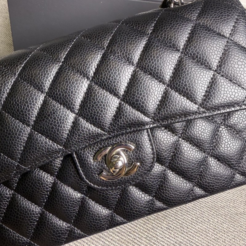 香奈兒cf23 黑色荔枝皮*銀鏈芯片款-22