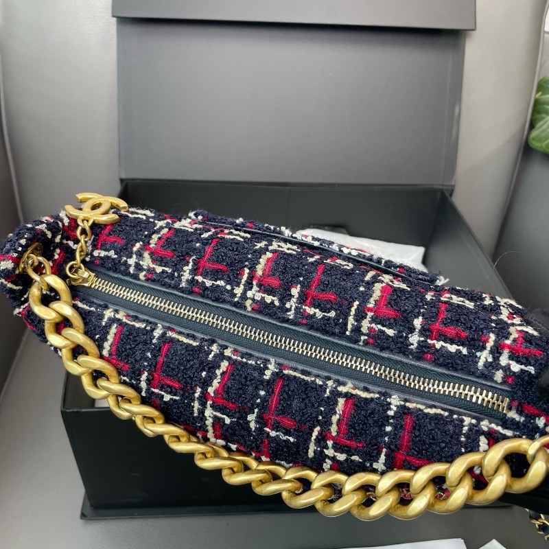 Chanel香奈兒【有購鉦】限量毛呢混色編織皮穿鏈條字母飯盒包 金色鏈條設計-6