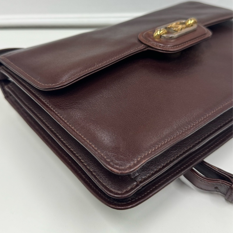 Celine 凱旋門風琴包 側背包 斜背包 紅棕色 真皮-11