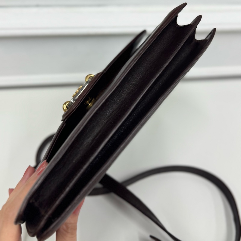 Celine 凱旋門風琴包 側背包 斜背包 紅棕色 真皮-12