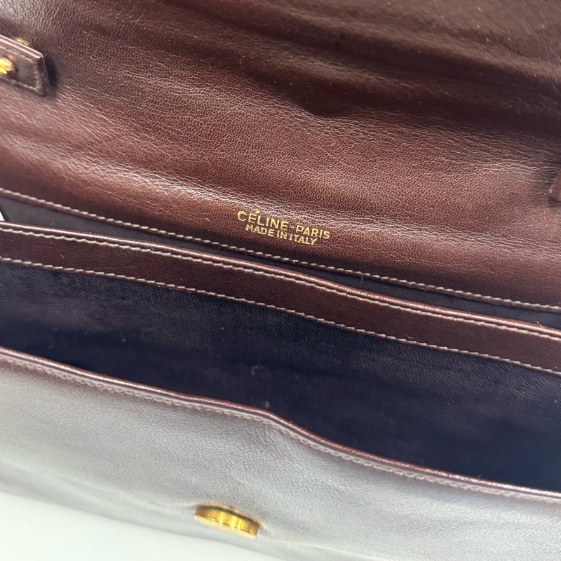 Celine 凱旋門風琴包 側背包 斜背包 紅棕色 真皮-22