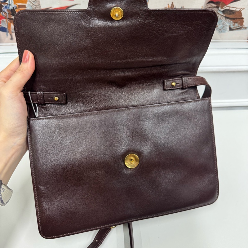 Celine 凱旋門風琴包 側背包 斜背包 紅棕色 真皮-24