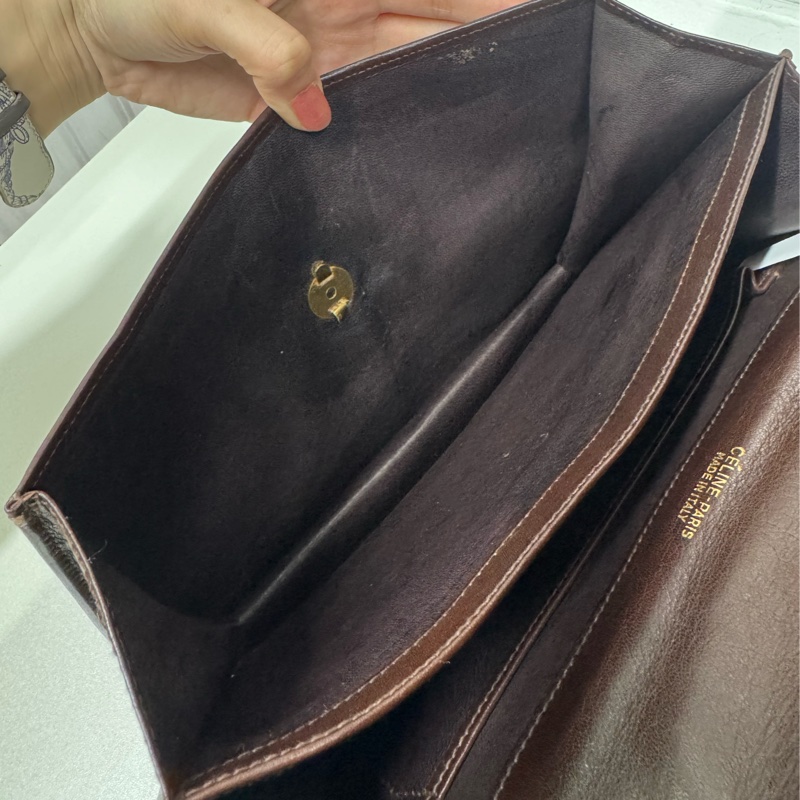 Celine 凱旋門風琴包 側背包 斜背包 紅棕色 真皮-32