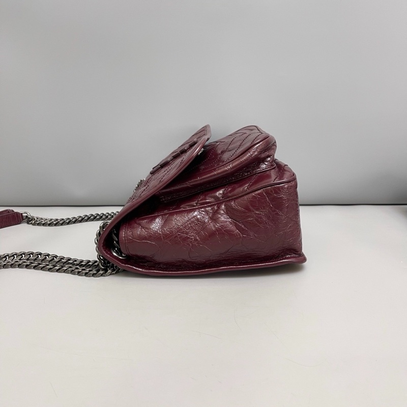 Saint Laurent YSL Niki中號 酒紅色全皮郵差包-6