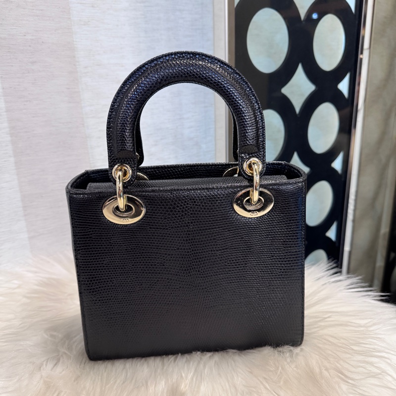 Dior LadyDior 黑蜥蜴皮淡金釦小號黛妃包-1