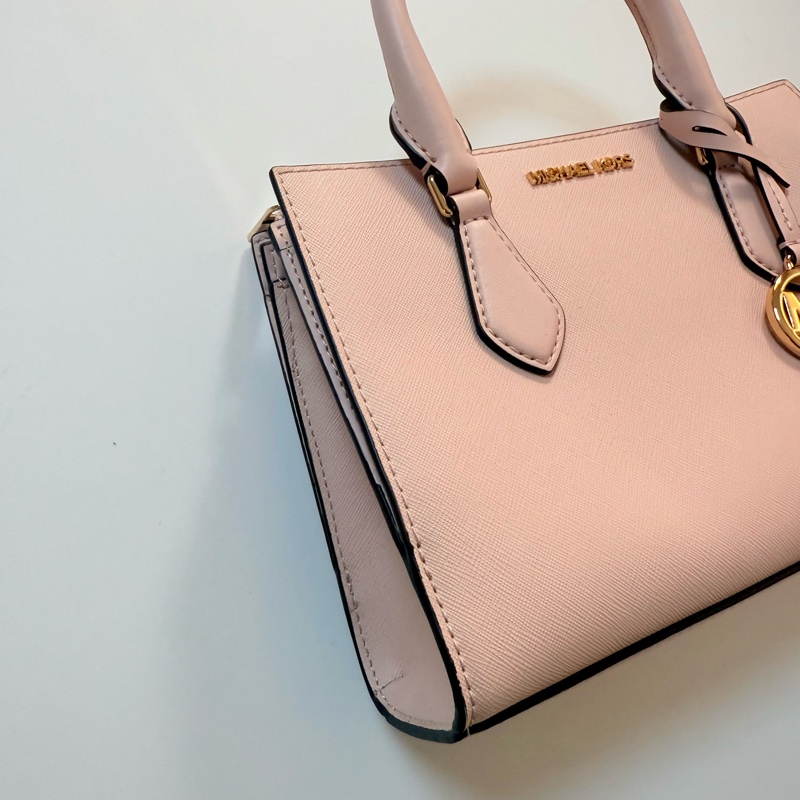 ✔ MICHAEL KORS MK SHEILA 防刮三層手提／斜背兩用包 — 小款／胭脂粉-7