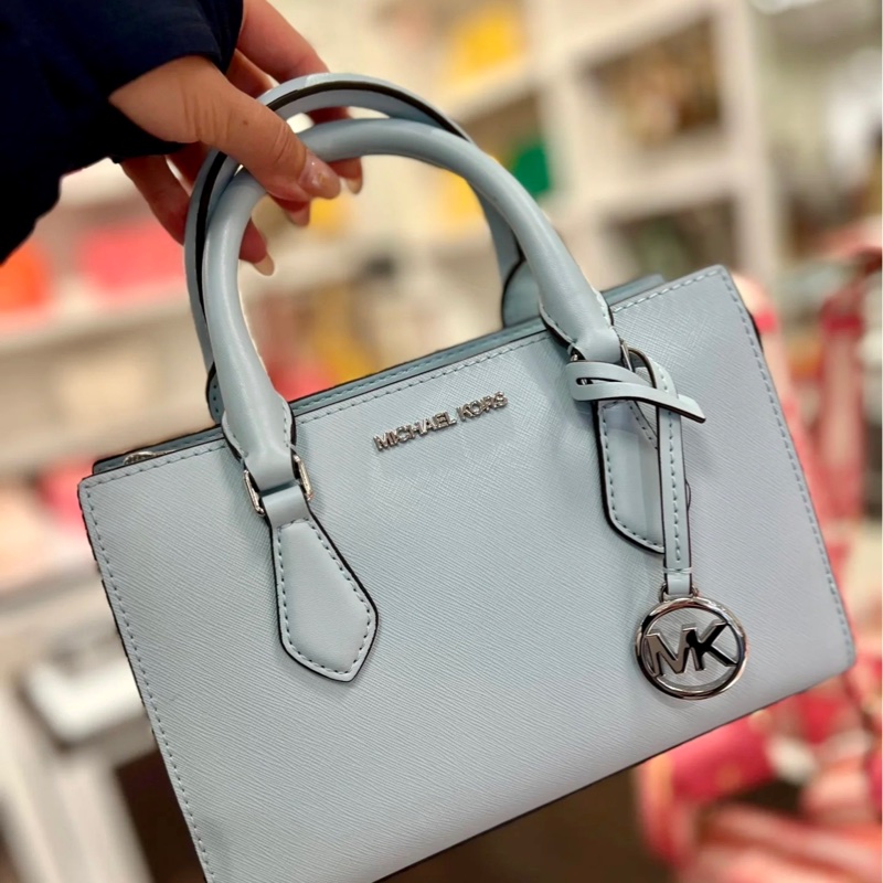 ✔ MICHAEL KORS Sheila 銀字圓標Logo防刮三層提肩兩用包(威尼斯藍) 小款-3