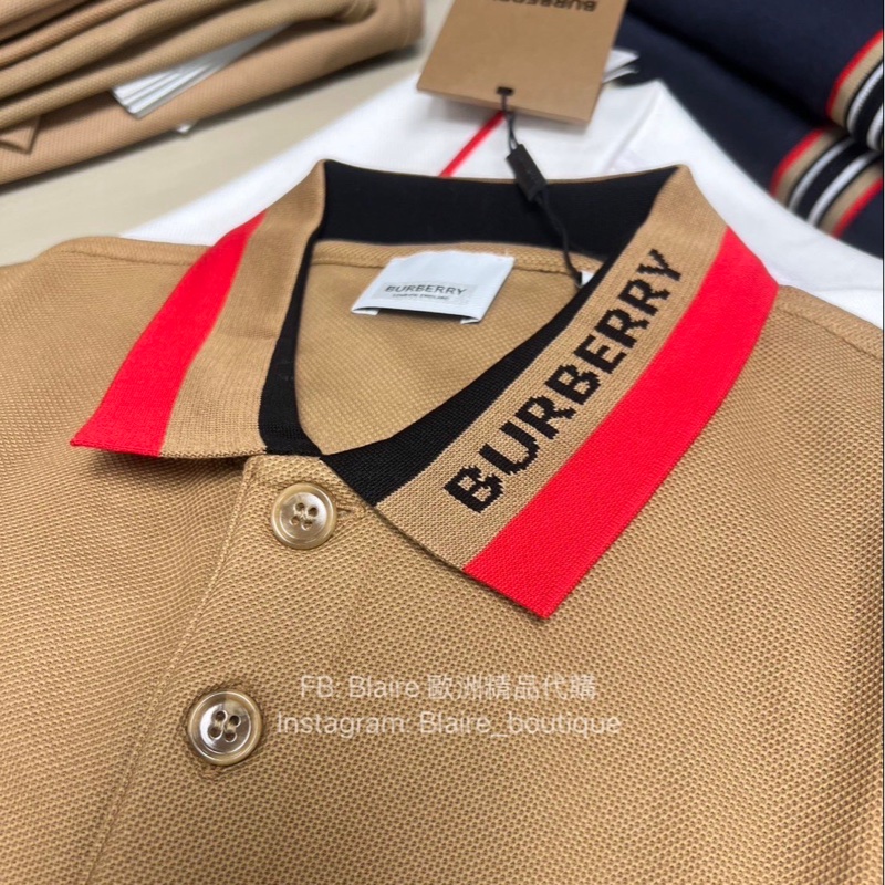全新Burberry 巴寶莉 男款🚹駝色polo上衣 領子字母logo刺繡設計-3