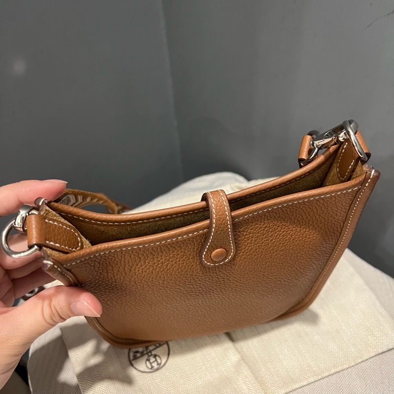 Hermes 愛馬仕 mini evelyne 16 金棕 銀釦-2