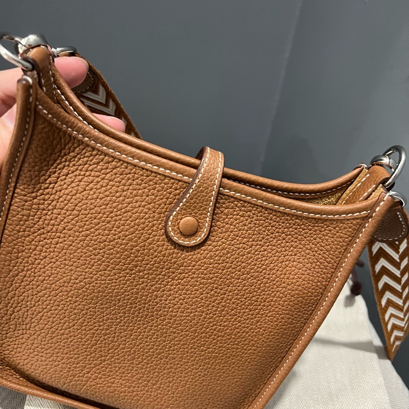 Hermes 愛馬仕 mini evelyne 16 金棕 銀釦-5