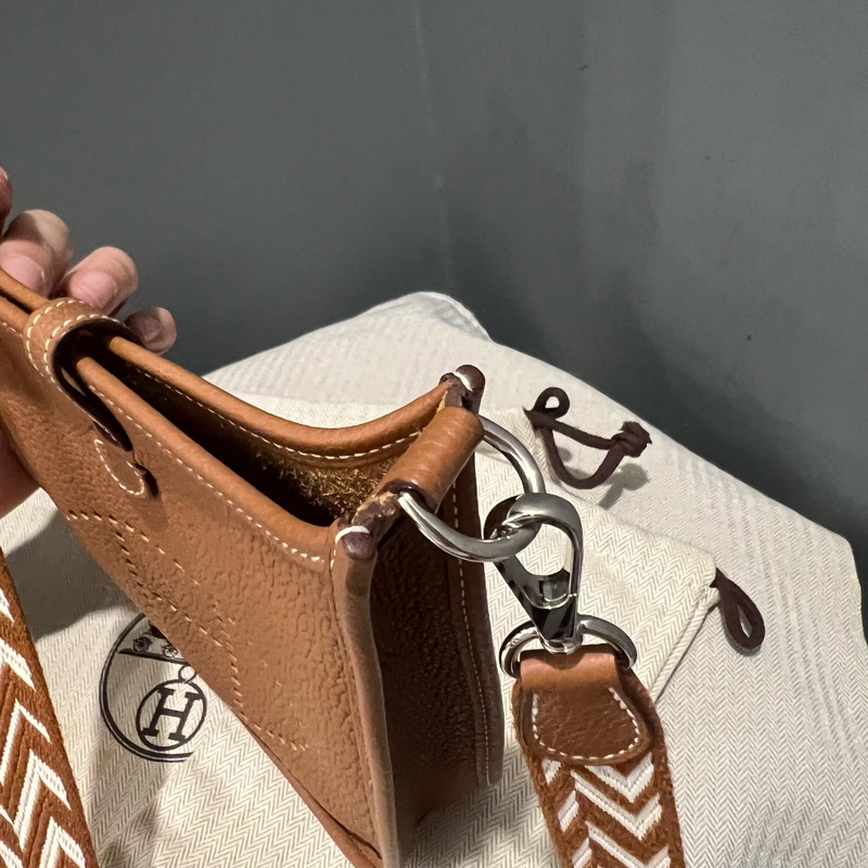 Hermes 愛馬仕 mini evelyne 16 金棕 銀釦-16