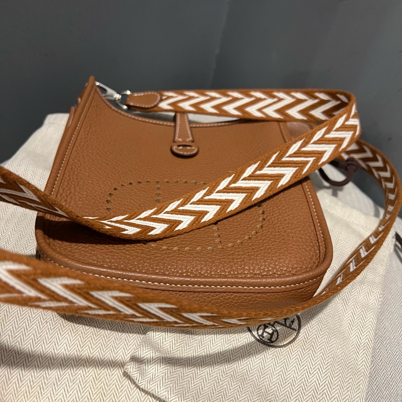 Hermes 愛馬仕 mini evelyne 16 金棕 銀釦-18