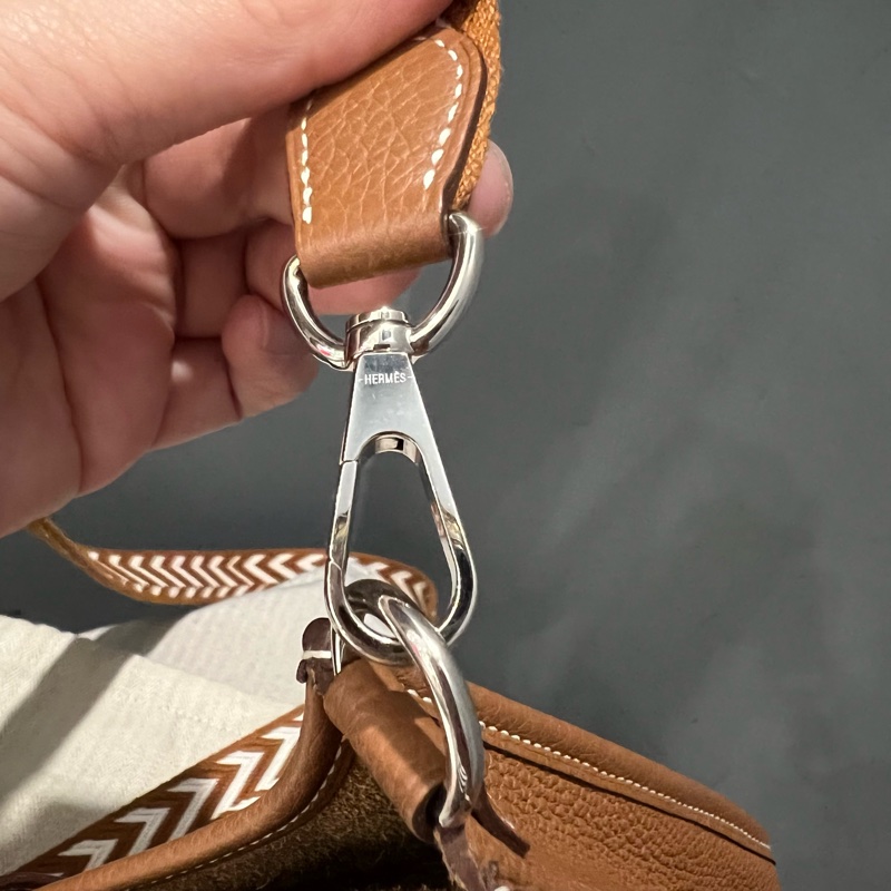 Hermes 愛馬仕 mini evelyne 16 金棕 銀釦-20