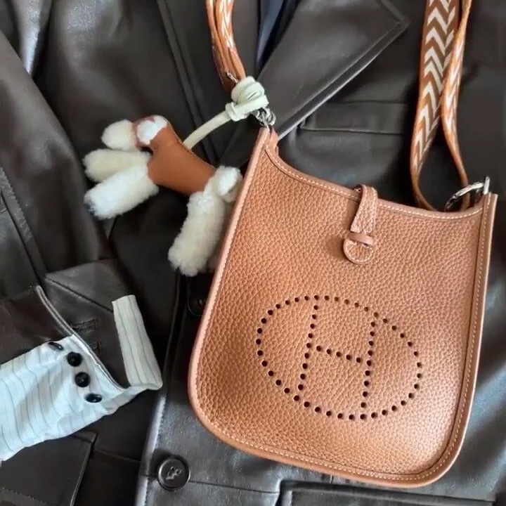 Hermes 愛馬仕 mini evelyne 16 金棕 銀釦-33