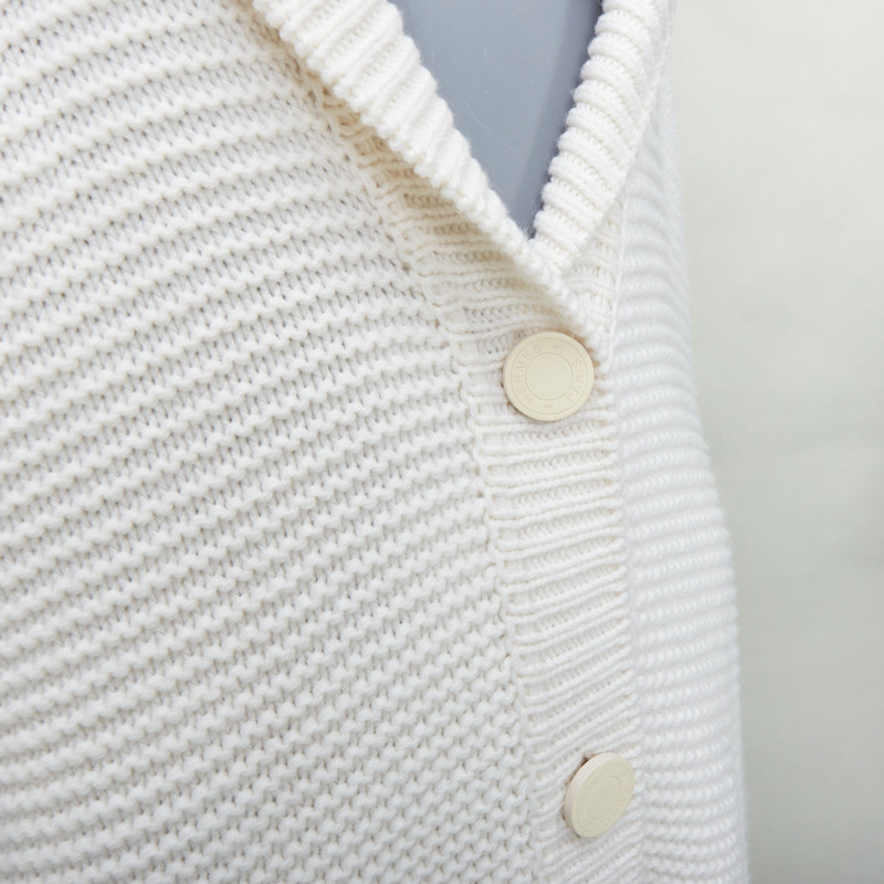 HERMES 100% cashmere off white leather logo buttons oversized cardigan FR34 XS-1