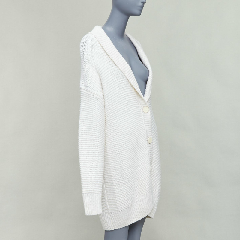 HERMES 100% cashmere off white leather logo buttons oversized cardigan FR34 XS-2