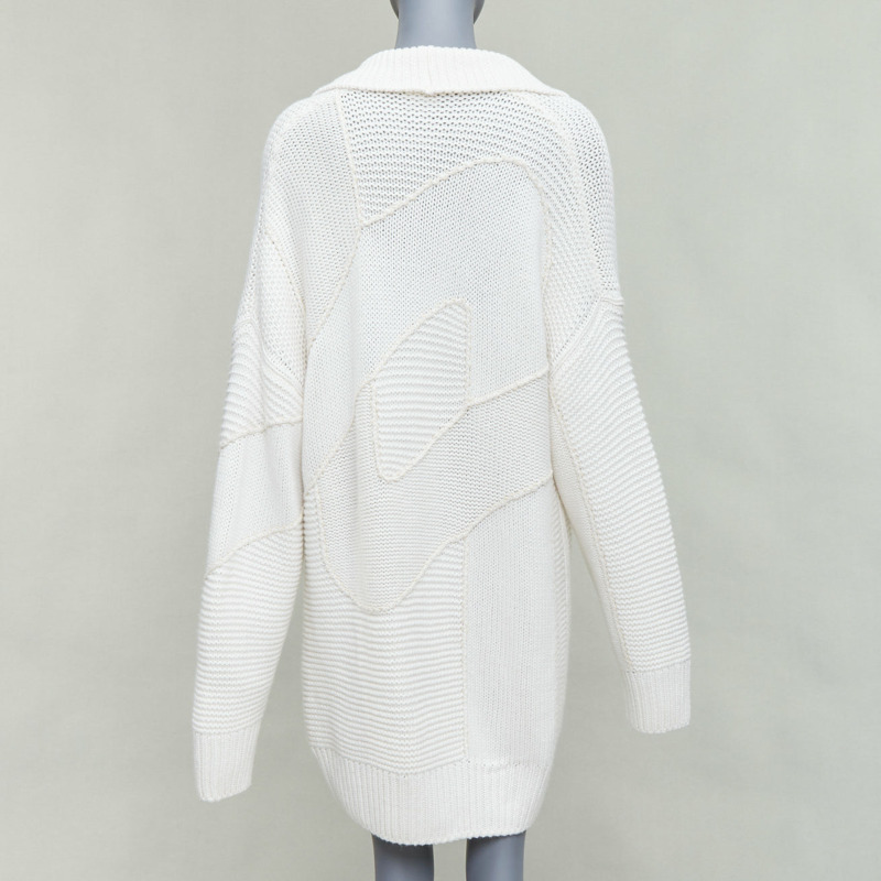 HERMES 100% cashmere off white leather logo buttons oversized cardigan FR34 XS-4