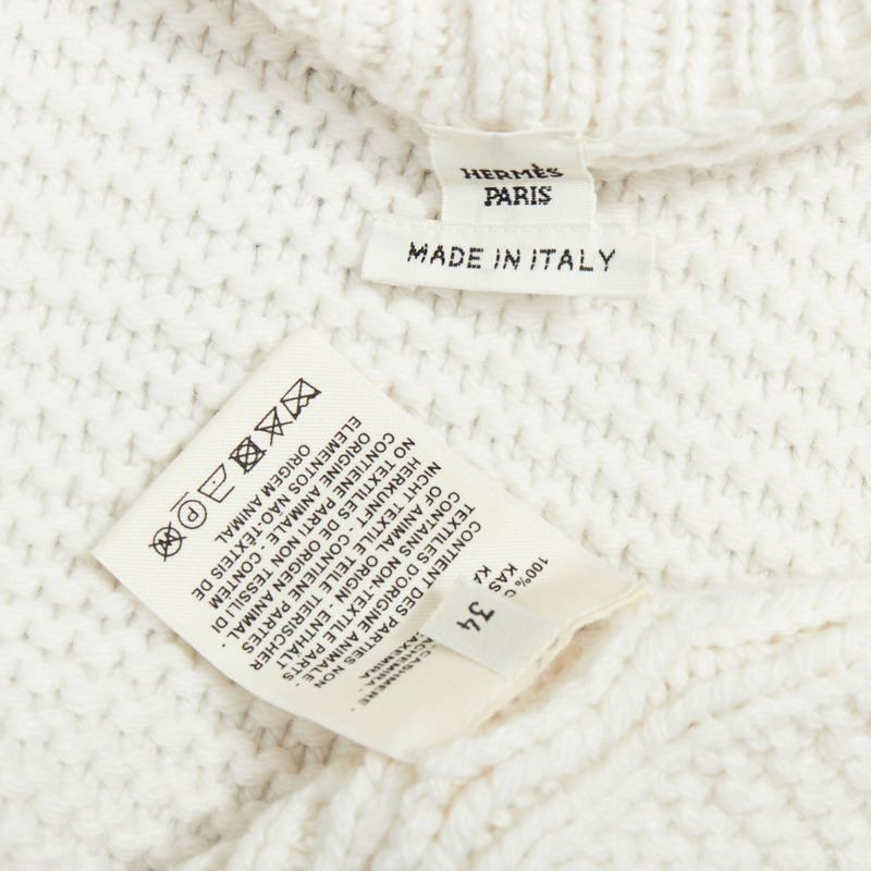 HERMES 100% cashmere off white leather logo buttons oversized cardigan FR34 XS-7